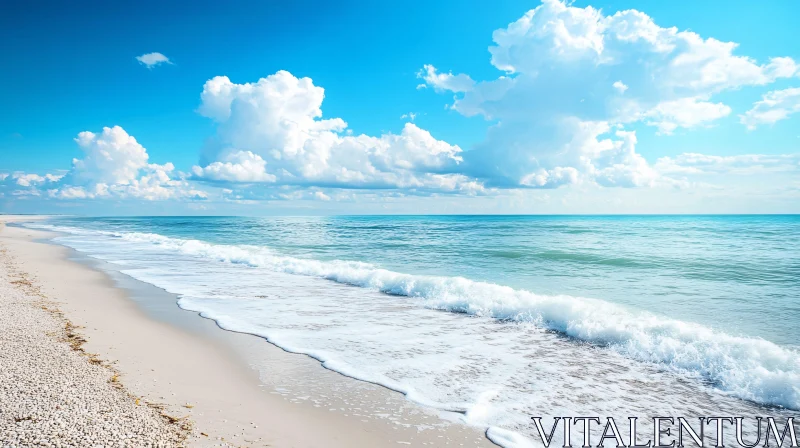 Tranquil Seascape with White Sand and Clouds AI Image