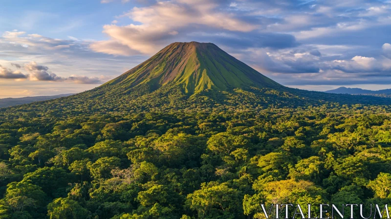 Scenic Volcanic Mountain and Forest Landscape AI Image