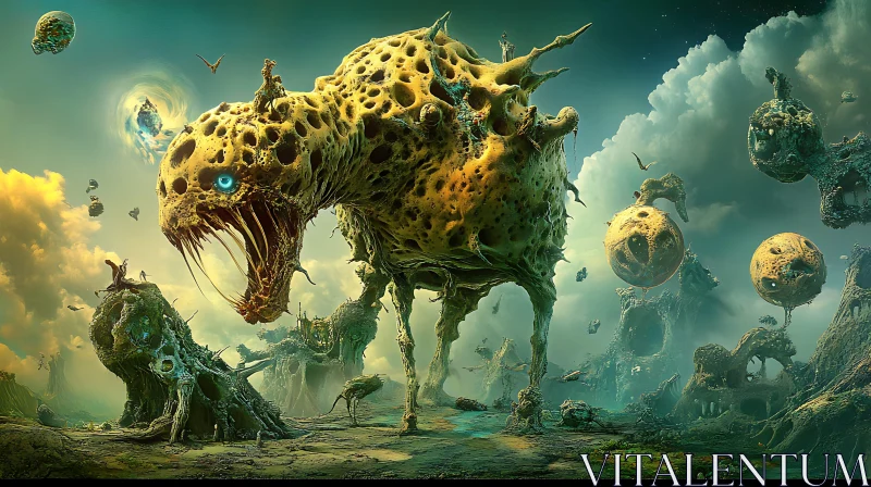 AI ART Dreamlike Scene with Enormous Creature and Spherical Structures