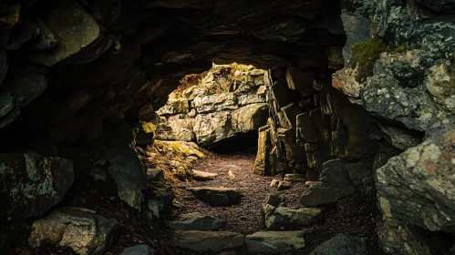 Ancient Rocky Cave with Shadowy Entrance