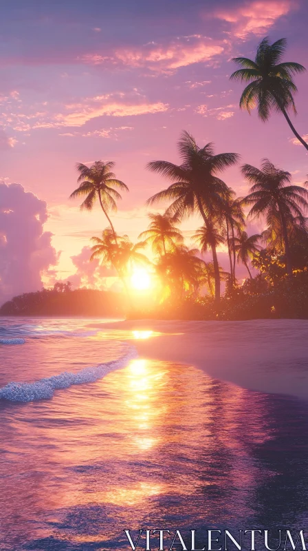 AI ART Golden Sunset Over a Tropical Beach