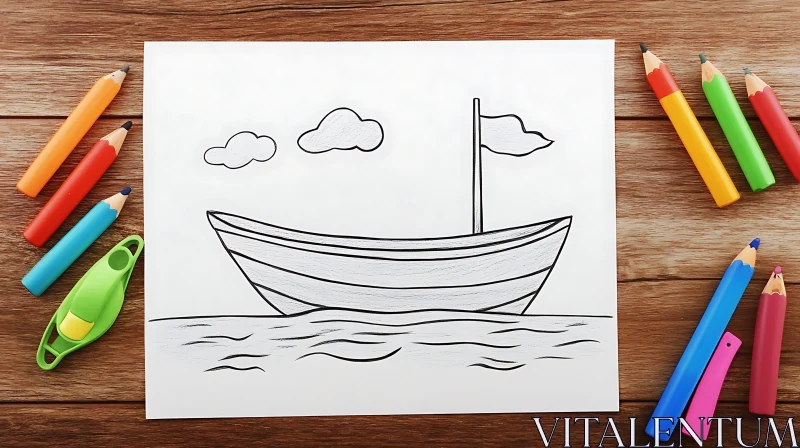 Simple Boat Drawing by a Child AI Image