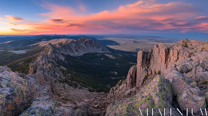 Mountain Range During Colorful Sunset AI Image