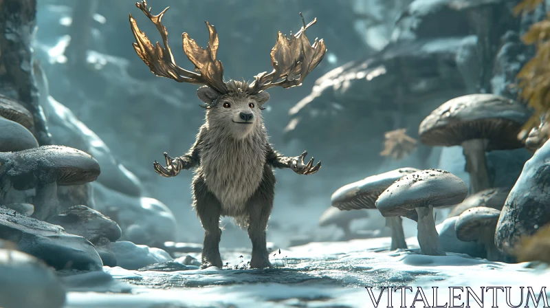 Fantasy Creature in Mystical Snowy Woods AI Image