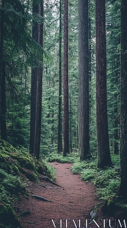 Peaceful Woodland with Majestic Trees and Trail AI Image