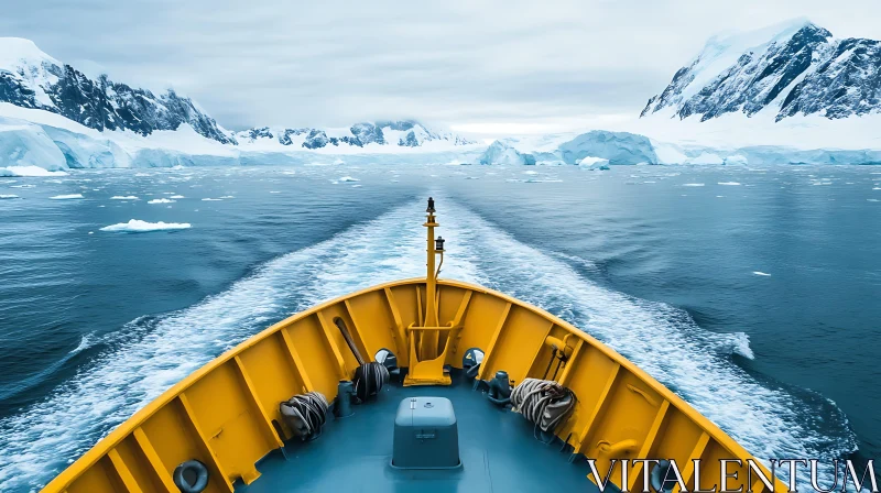 Yellow Ship in Antarctic Ocean AI Image