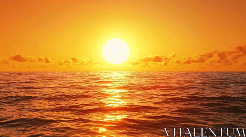 Golden Sun Setting Over the Sea AI Image