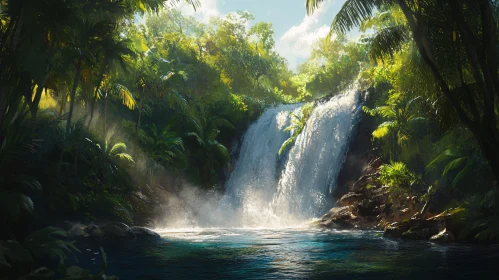 Idyllic Waterfall Amidst Dense Foliage