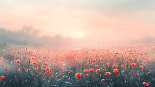 Morning Glow Over a Poppy Meadow