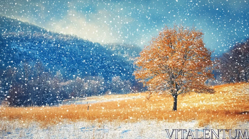 Winter Landscape with Snow and Tree AI Image