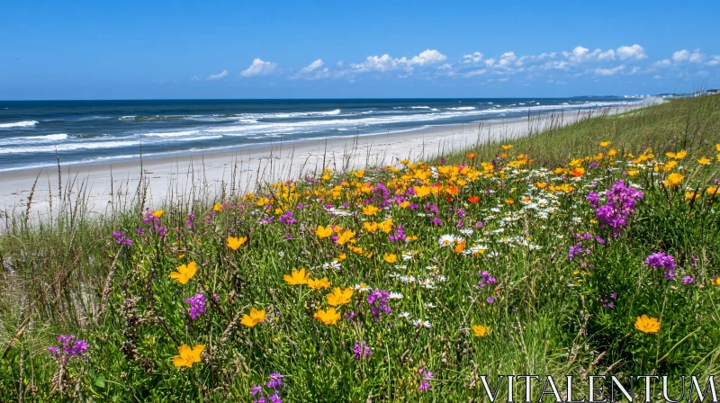 Stunning Seaside View with Colorful Flowers AI Image