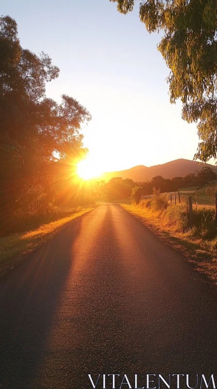 Peaceful Road at Sunset AI Image