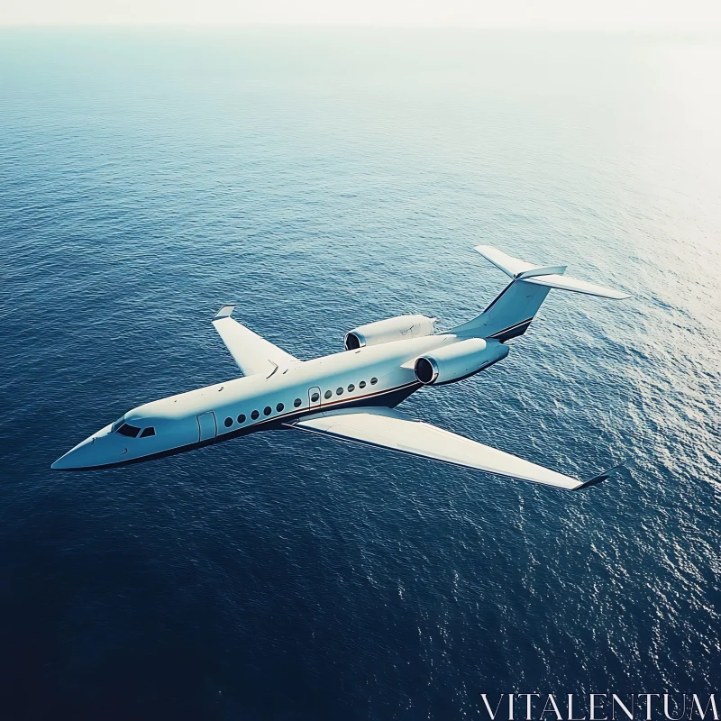 Luxury Jet Soaring Over Azure Sea AI Image