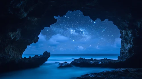 Celestial Vista through a Coastal Cave