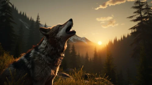 Wolf Howling at Sunset - A Wild Encounter in the Wilderness