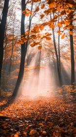 Ethereal Sunlight in Autumn Woods