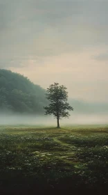 Lonely Tree Amidst Foggy Landscape