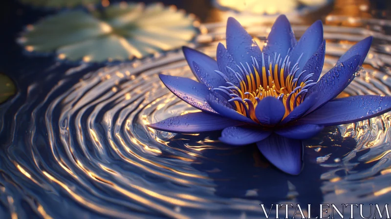 AI ART Blue Lotus on Rippled Water