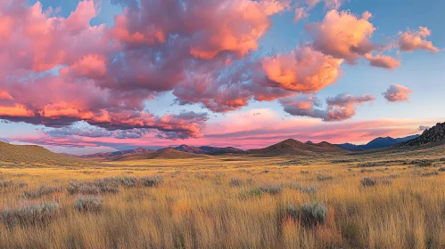 Sunset Over a Golden Field