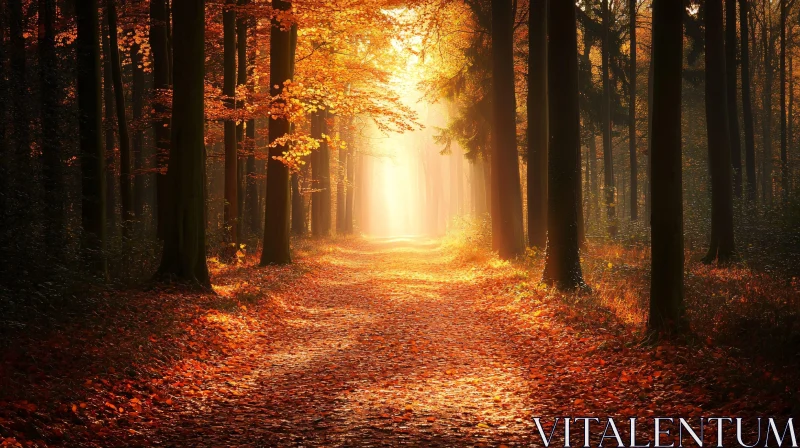 Autumn Sunlit Forest Path AI Image