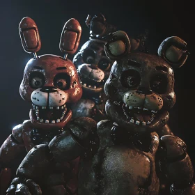 Eerie Animatronic Figures in Darkness