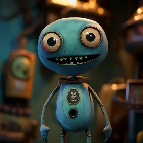 Adorable 3D Robot Character in Warm Lighting