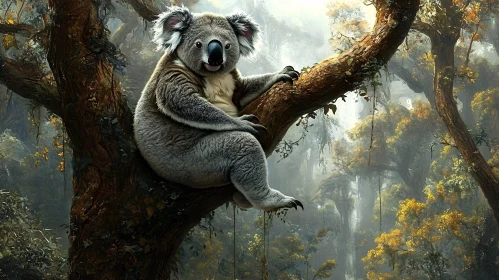 Koala Perched on a Branch in Enchanting Forest