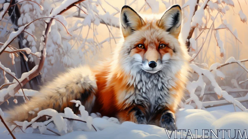 Colorful Realism Fox in Snow - Charming Character with Golden Light AI Image