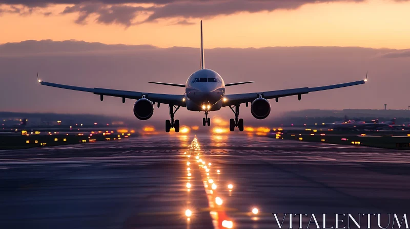 Aircraft Touching Down at Sunset AI Image