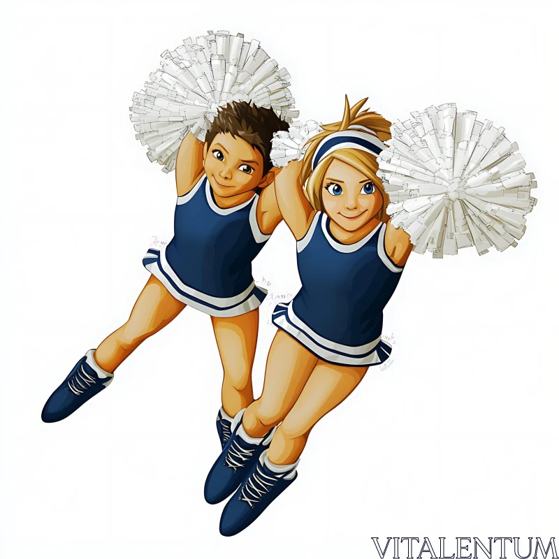 Vibrant Cheerleader Animation with White Pom-poms AI Image