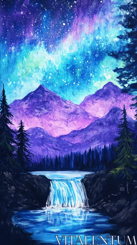 AI ART Enchanting Mountain Landscape Under Starry Night Sky