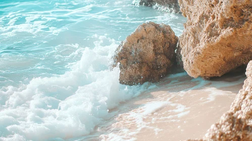 Soothing Beach with Rocks and Foam