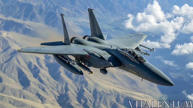 Jet Aircraft Above Rugged Mountains AI Image