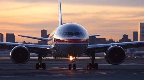 Sunset Airplane with City Background