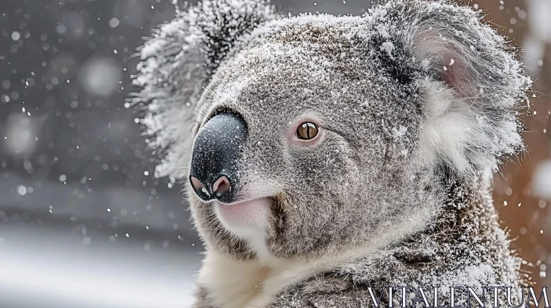 Snow-Kissed Koala Portrait AI Image