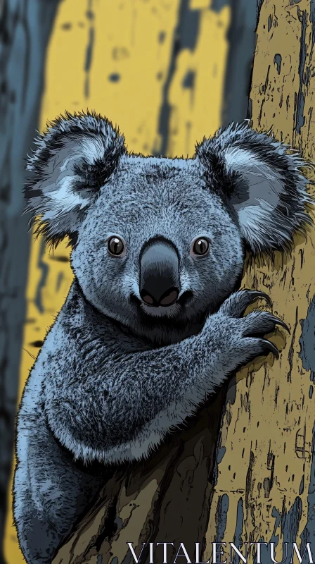 Koala in Stylized Forest Setting AI Image