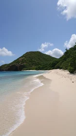 Serene Island Beach with Clear Waters and Green Hill