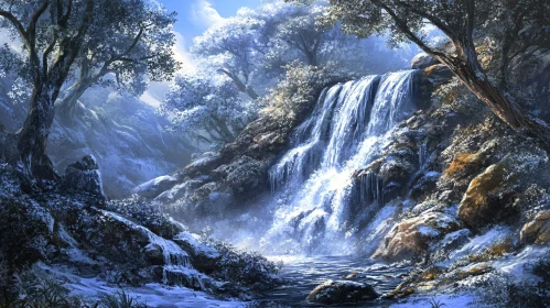 Peaceful Snowy Forest Waterfall