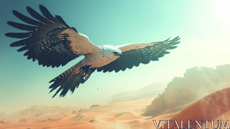 Eagle in Flight Over Desert Dunes AI Image