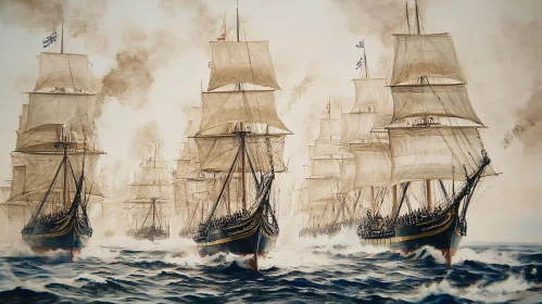 Naval Warfare Depicted in Majestic Sailing Ship Artwork