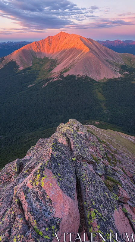 Sunset Illuminates Mountain Summit AI Image