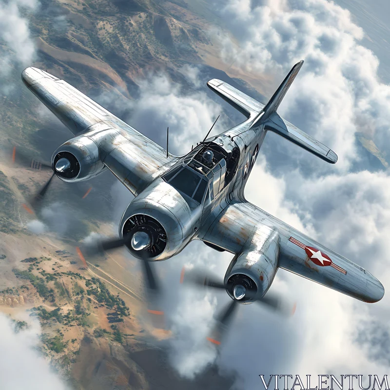 Historic Aircraft Flying High in the Sky AI Image