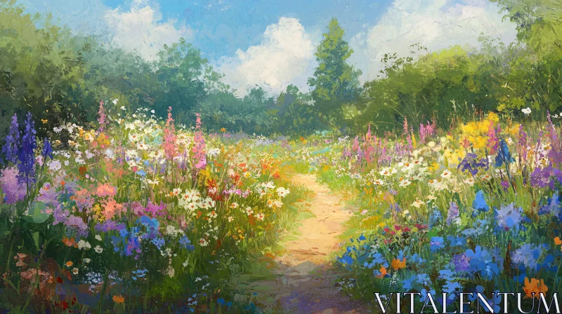 Tranquil Flower-filled Countryside Scene AI Image