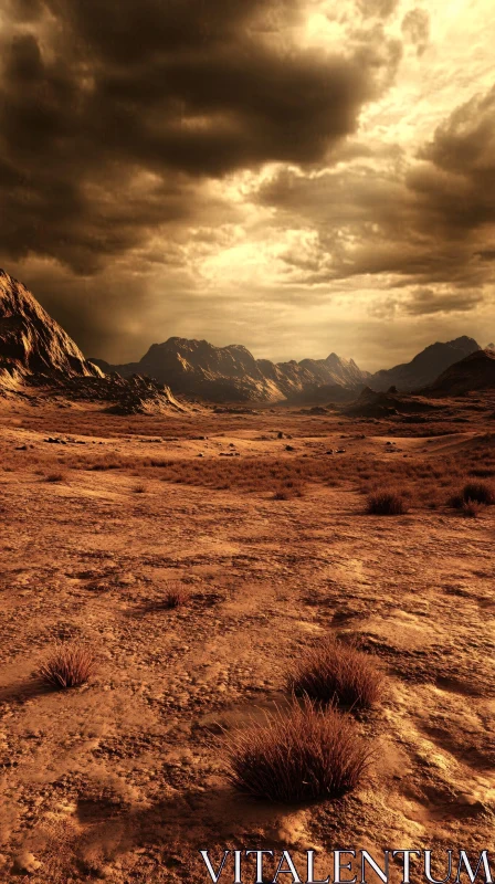 Vast Desert Scene with Mountains and Sunlight AI Image