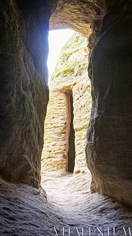 Sunlit Entrance of a Mysterious Cave AI Image