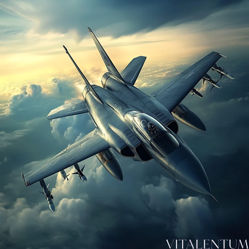 Military Jet Fighter in Twilight Sky AI Image