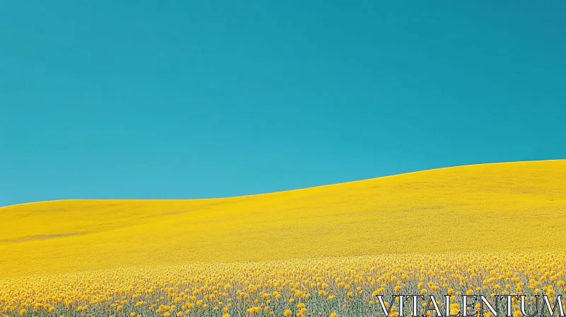 Yellow Field of Flowers with a Blue Sky AI Image