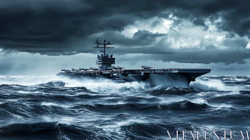 Warship Braving Stormy Ocean AI Image