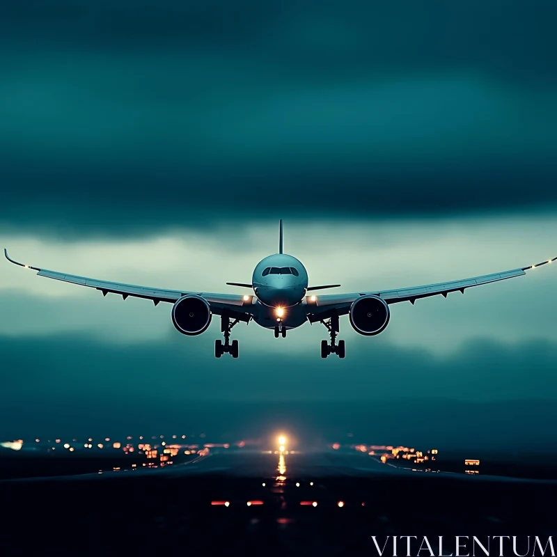 Nighttime Plane Landing AI Image