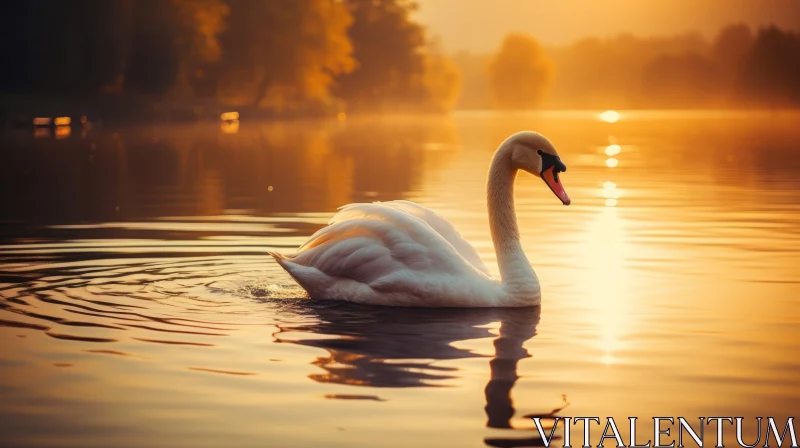 Graceful Swan at Sunrise in English Countryside AI Image